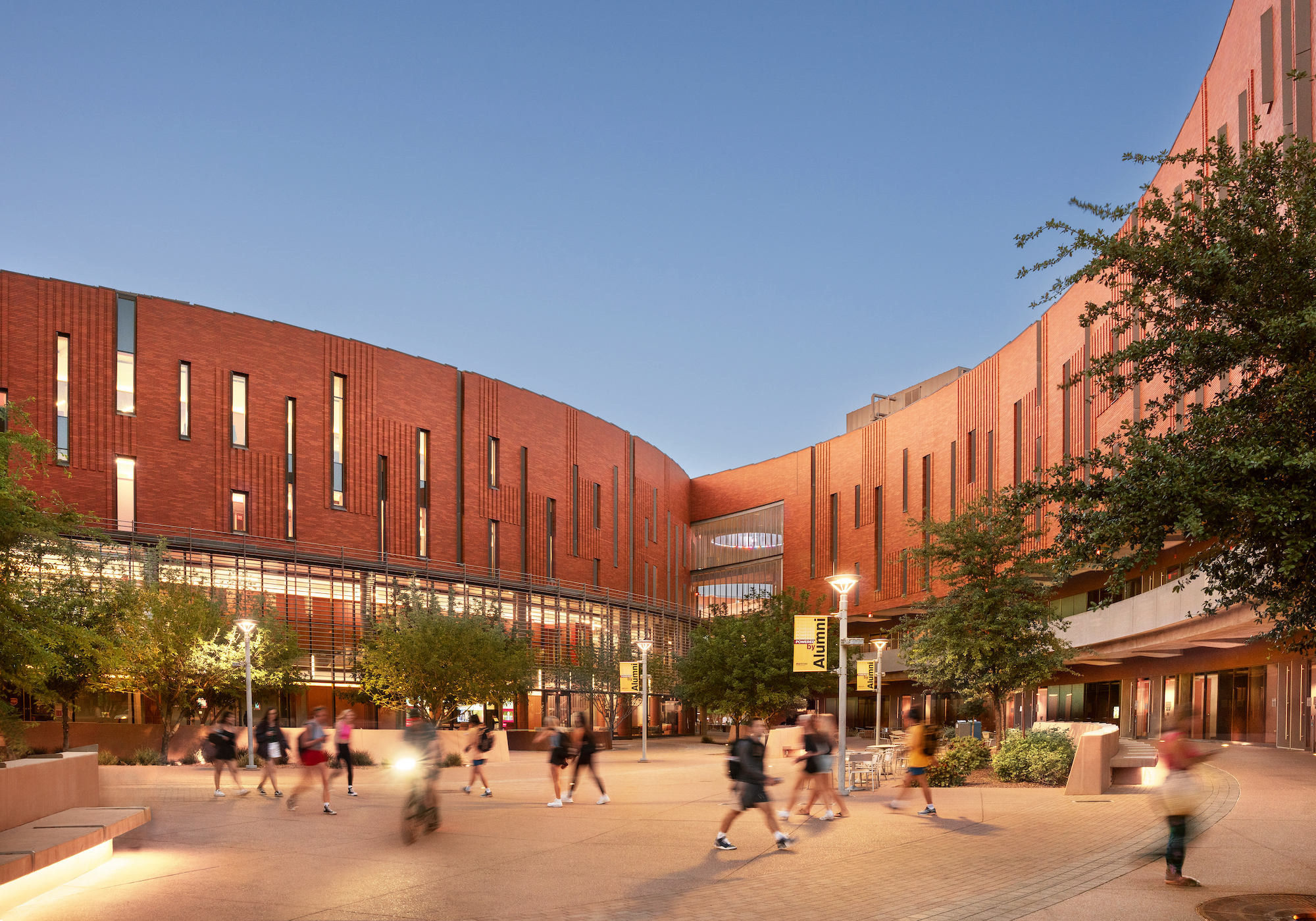 Students walking in front of McCord Hall on the Tempe campus