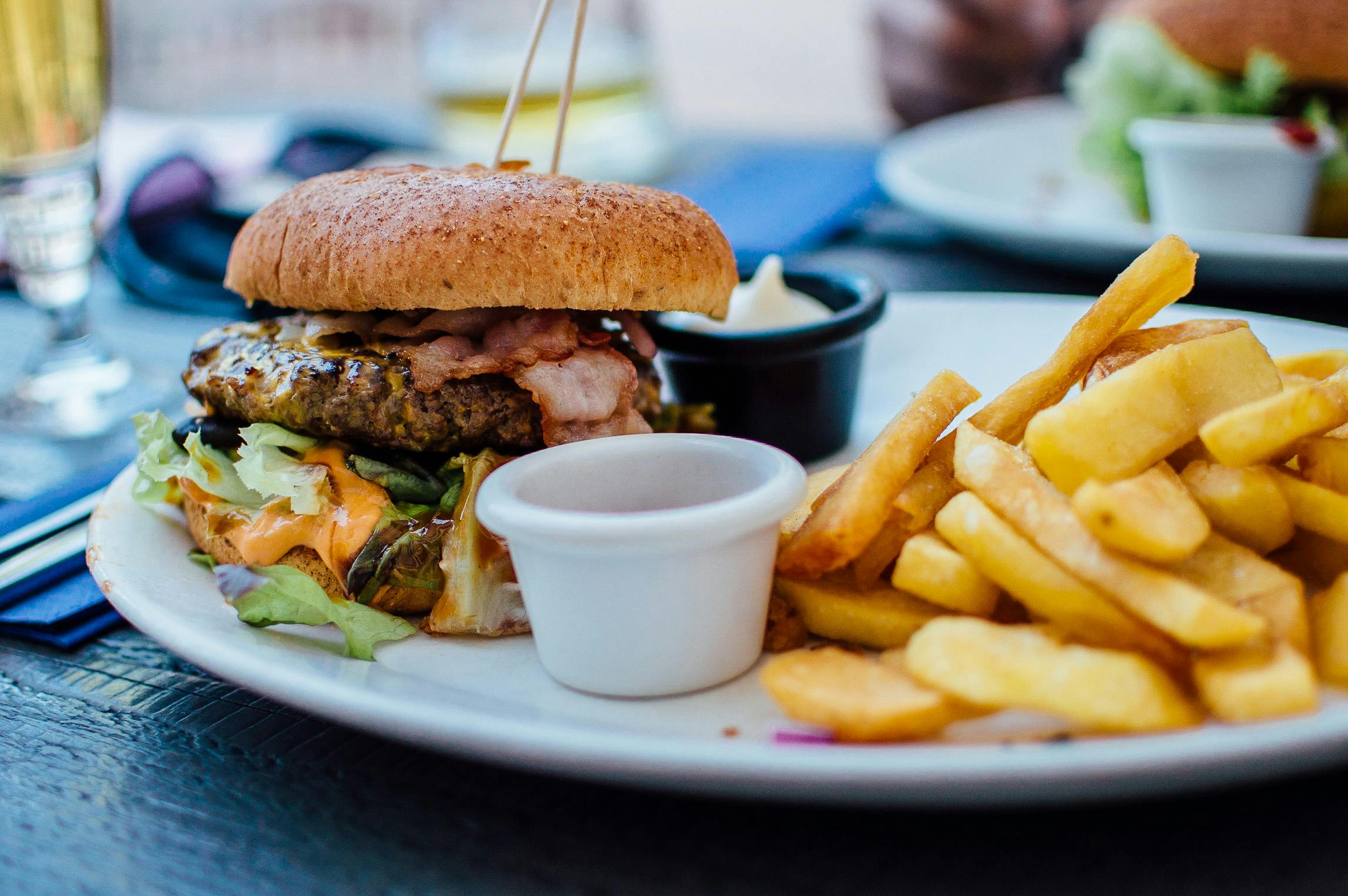 Photo of a restaurant burger and fries.