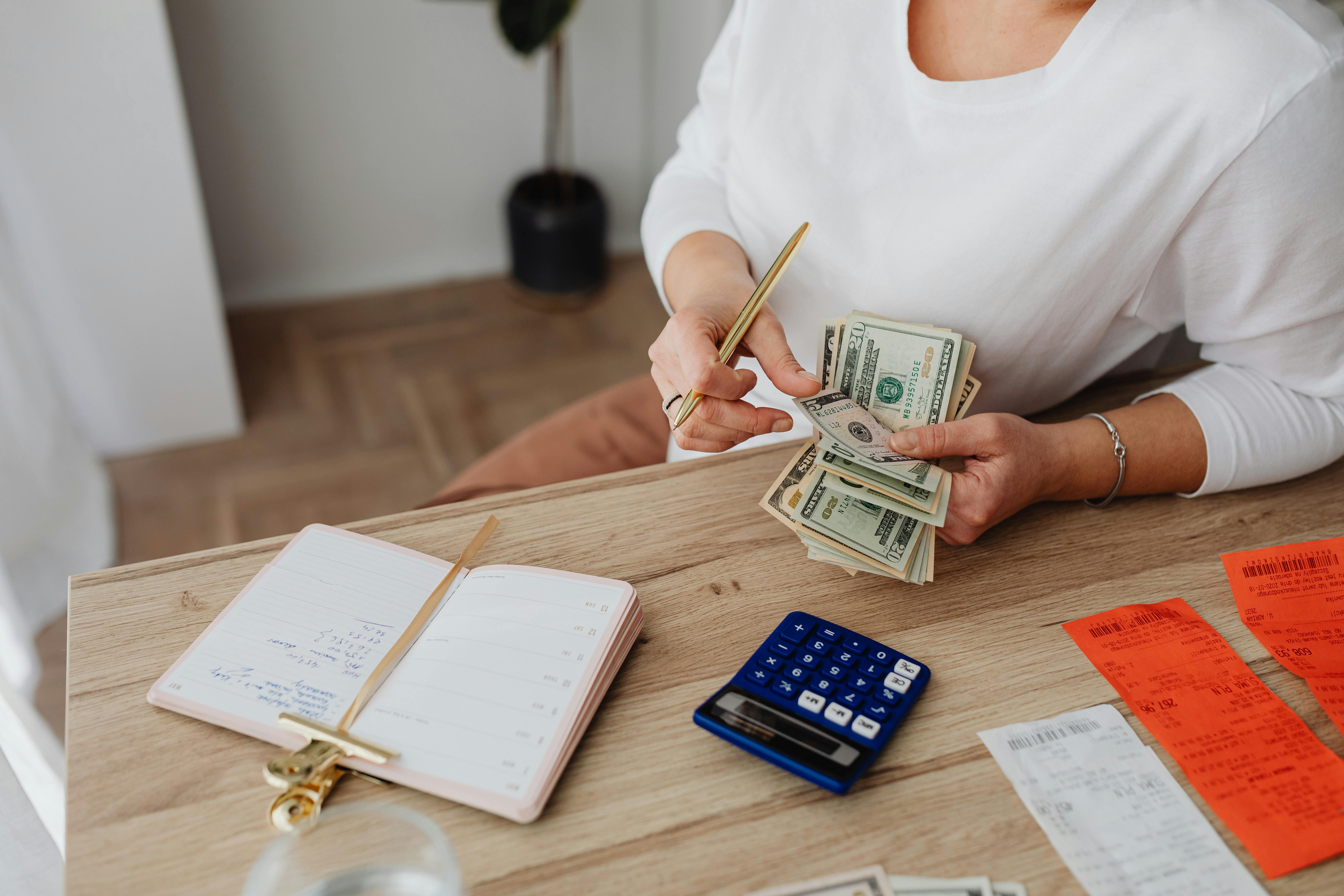 Woman counting money.