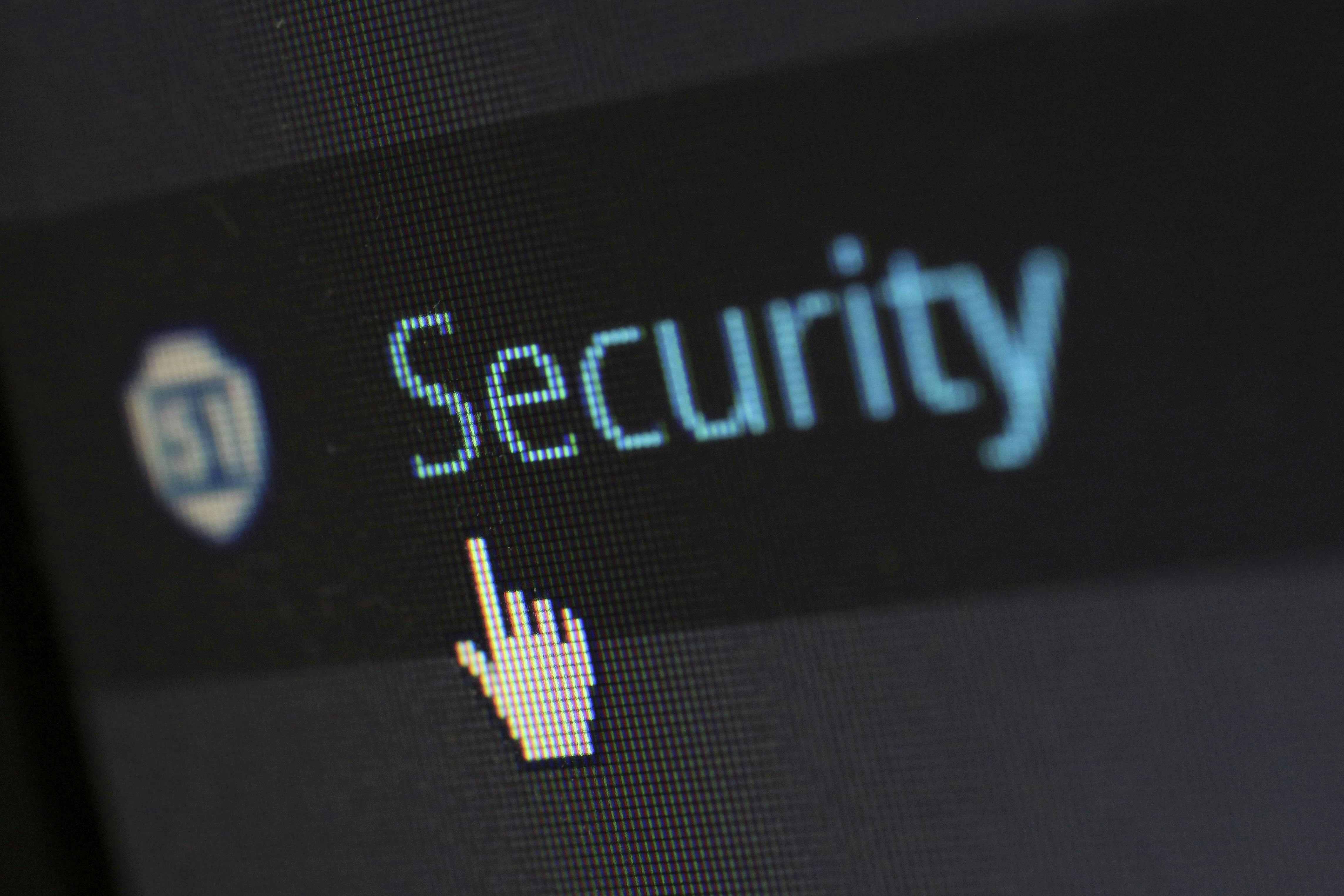 A screen that shows the word "security."